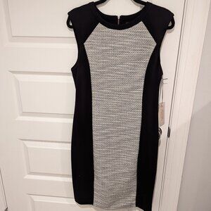 NYDJ black dress with elegant gray/white pattern front